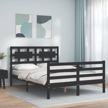 Black Bed Frame with Headboard - Solid Pine 120x200 cm