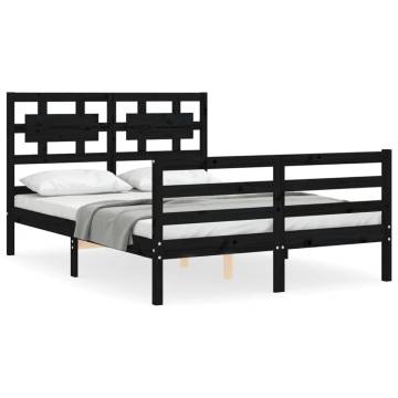 Black Bed Frame with Headboard - Solid Pine 120x200 cm