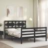 Black Bed Frame with Headboard - Solid Pine 120x200 cm