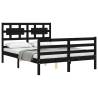 Black Bed Frame with Headboard - Solid Pine 120x200 cm