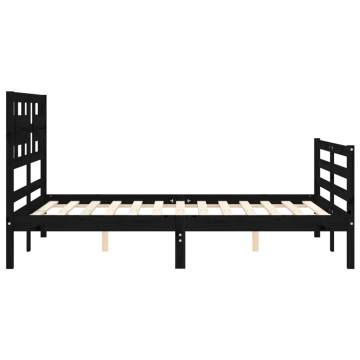 Black Bed Frame with Headboard - Solid Pine 120x200 cm