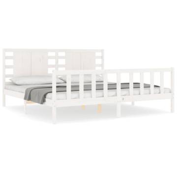 White Bed Frame with Headboard 200x200 cm - Solid Wood