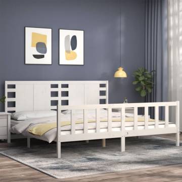 White Bed Frame with Headboard 200x200 cm - Solid Wood