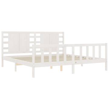 White Bed Frame with Headboard 200x200 cm - Solid Wood