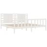 White Bed Frame with Headboard 200x200 cm - Solid Wood