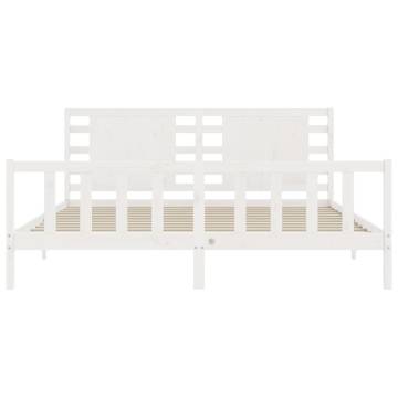 White Bed Frame with Headboard 200x200 cm - Solid Wood