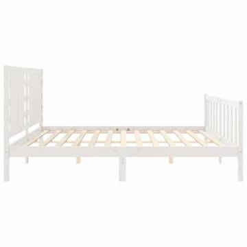 White Bed Frame with Headboard 200x200 cm - Solid Wood