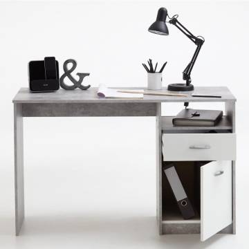 FMD Desk with Drawer - Concrete & White | Hipomarket UK