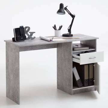 FMD Desk with Drawer - Concrete & White | Hipomarket UK