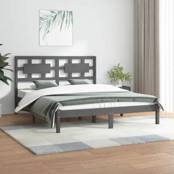 Grey Solid Wood Pine King Size Bed Frame - 150x200 cm