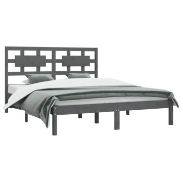 Grey Solid Wood Pine King Size Bed Frame - 150x200 cm