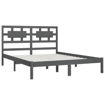 Grey Solid Wood Pine King Size Bed Frame - 150x200 cm