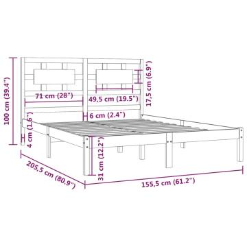 Grey Solid Wood Pine King Size Bed Frame - 150x200 cm