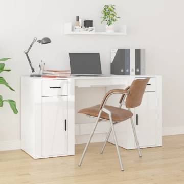 Elegant High Gloss White Desk with Cabinet | Hipomarket UK