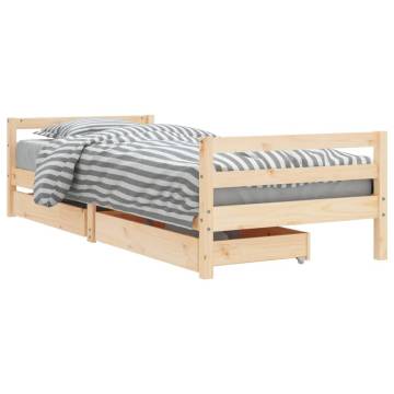 Kids Bed Frame with Drawers - Solid Pine Wood 90x190 cm