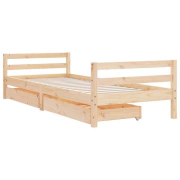 Kids Bed Frame with Drawers - Solid Pine Wood 90x190 cm