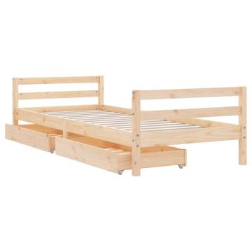 Kids Bed Frame with Drawers - Solid Pine Wood 90x190 cm