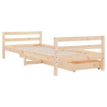 Kids Bed Frame with Drawers - Solid Pine Wood 90x190 cm