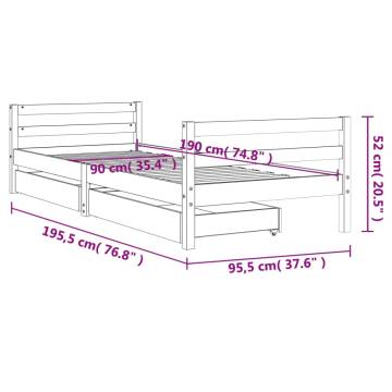 Kids Bed Frame with Drawers - Solid Pine Wood 90x190 cm