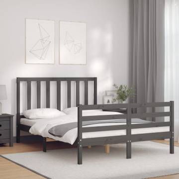 Grey Double Bed Frame with Headboard - Solid Pinewood | HipoMarket