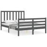 Grey Double Bed Frame with Headboard - Solid Pinewood | HipoMarket