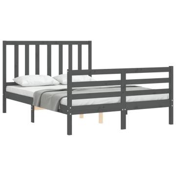 Grey Double Bed Frame with Headboard - Solid Pinewood | HipoMarket