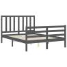 Grey Double Bed Frame with Headboard - Solid Pinewood | HipoMarket