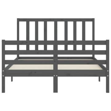 Grey Double Bed Frame with Headboard - Solid Pinewood | HipoMarket