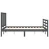 Grey Double Bed Frame with Headboard - Solid Pinewood | HipoMarket