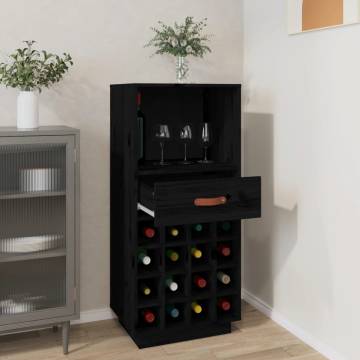 Trendy Black Wine Cabinet - Solid Pine Wood | HipoMarket