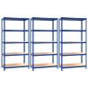 5-Layer Shelves - Blue Steel & Engineered Wood (3 pcs)