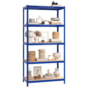 5-Layer Shelves - Blue Steel & Engineered Wood (3 pcs)