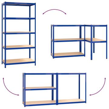 5-Layer Shelves - Blue Steel & Engineered Wood (3 pcs)