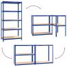 5-Layer Shelves - Blue Steel & Engineered Wood (3 pcs)