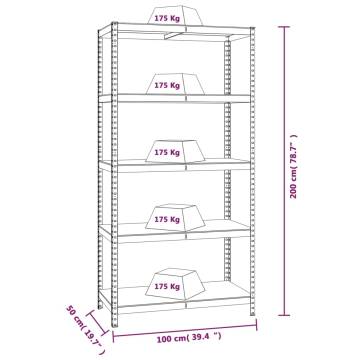 5-Layer Shelves - Blue Steel & Engineered Wood (3 pcs)