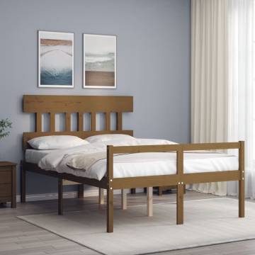 Honey Brown Bed Frame with Headboard - Solid Wood | HipoMarket