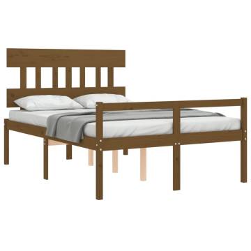 Honey Brown Bed Frame with Headboard - Solid Wood | HipoMarket