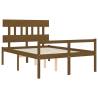 Honey Brown Bed Frame with Headboard - Solid Wood | HipoMarket