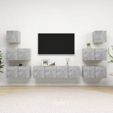 8 Piece TV Cabinet Set - Concrete Grey Engineered Wood