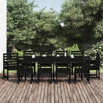 11 Piece Black Solid Wood Pine Garden Dining Set