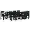 11 Piece Black Solid Wood Pine Garden Dining Set