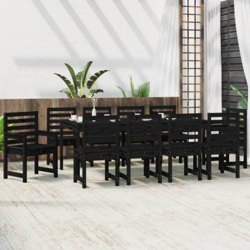 11 Piece Black Solid Wood Pine Garden Dining Set