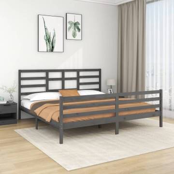 Grey Solid Wood Bed Frame 200x200 cm - Modern Design