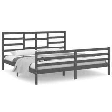 Grey Solid Wood Bed Frame 200x200 cm - Modern Design