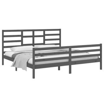 Grey Solid Wood Bed Frame 200x200 cm - Modern Design