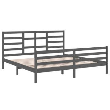 Grey Solid Wood Bed Frame 200x200 cm - Modern Design