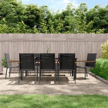 9 Piece Garden Dining Set - Black Textilene & Steel