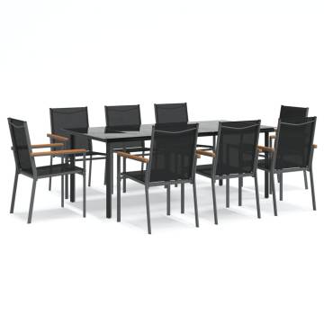 9 Piece Garden Dining Set - Black Textilene & Steel