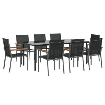 9 Piece Garden Dining Set - Black Textilene & Steel