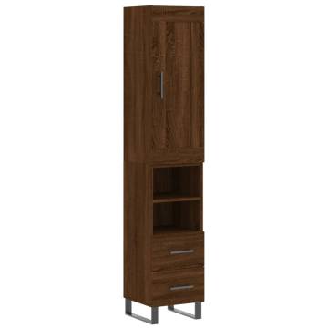 Stylish Highboard Brown Oak | 34.5x34x180 cm Engineered Wood